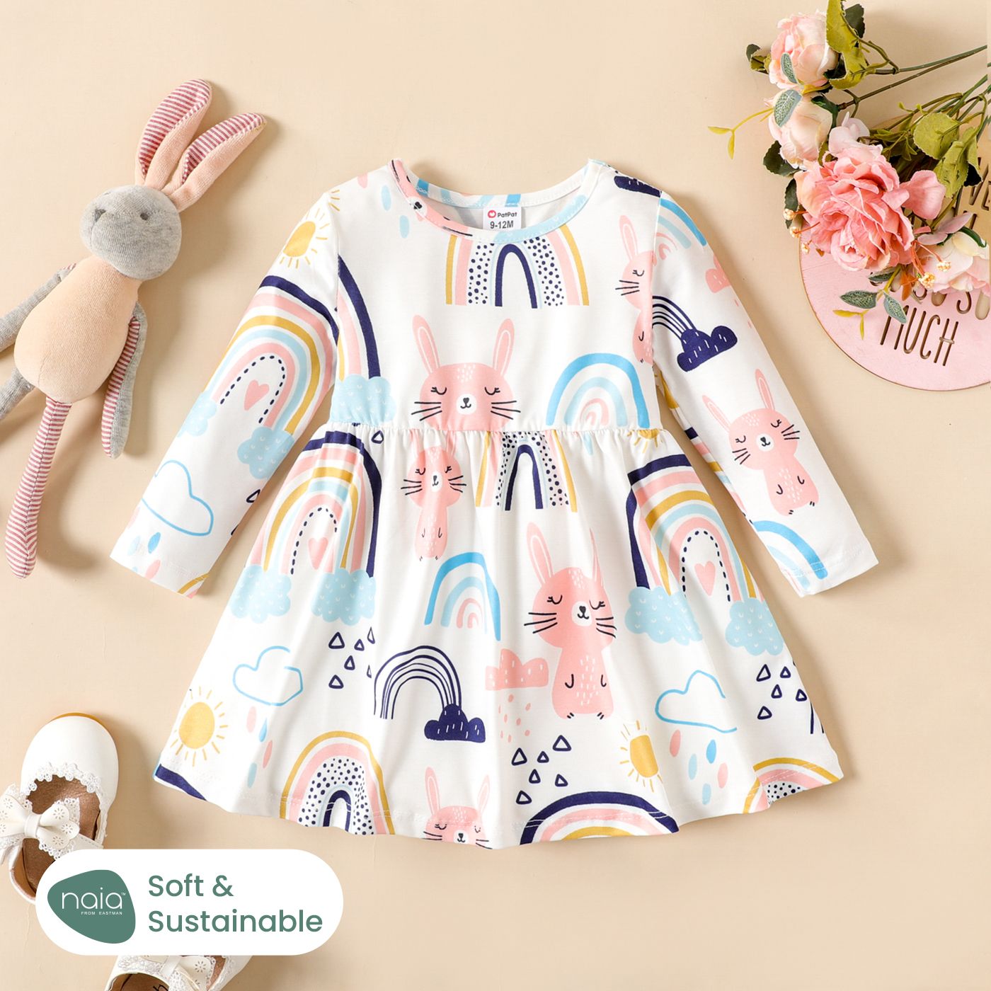 

Baby Girl Sweet Rabbit Animal Pattern Long Sleeve Dress