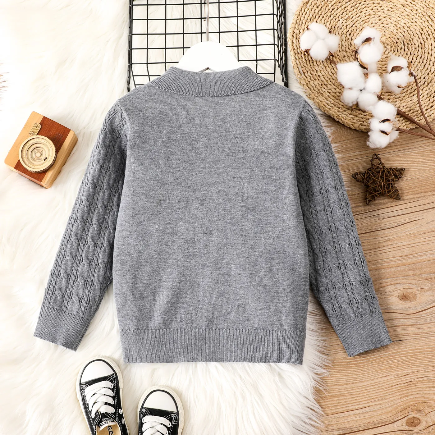 Kid Boy Textured Lapel School Sweater   image 2