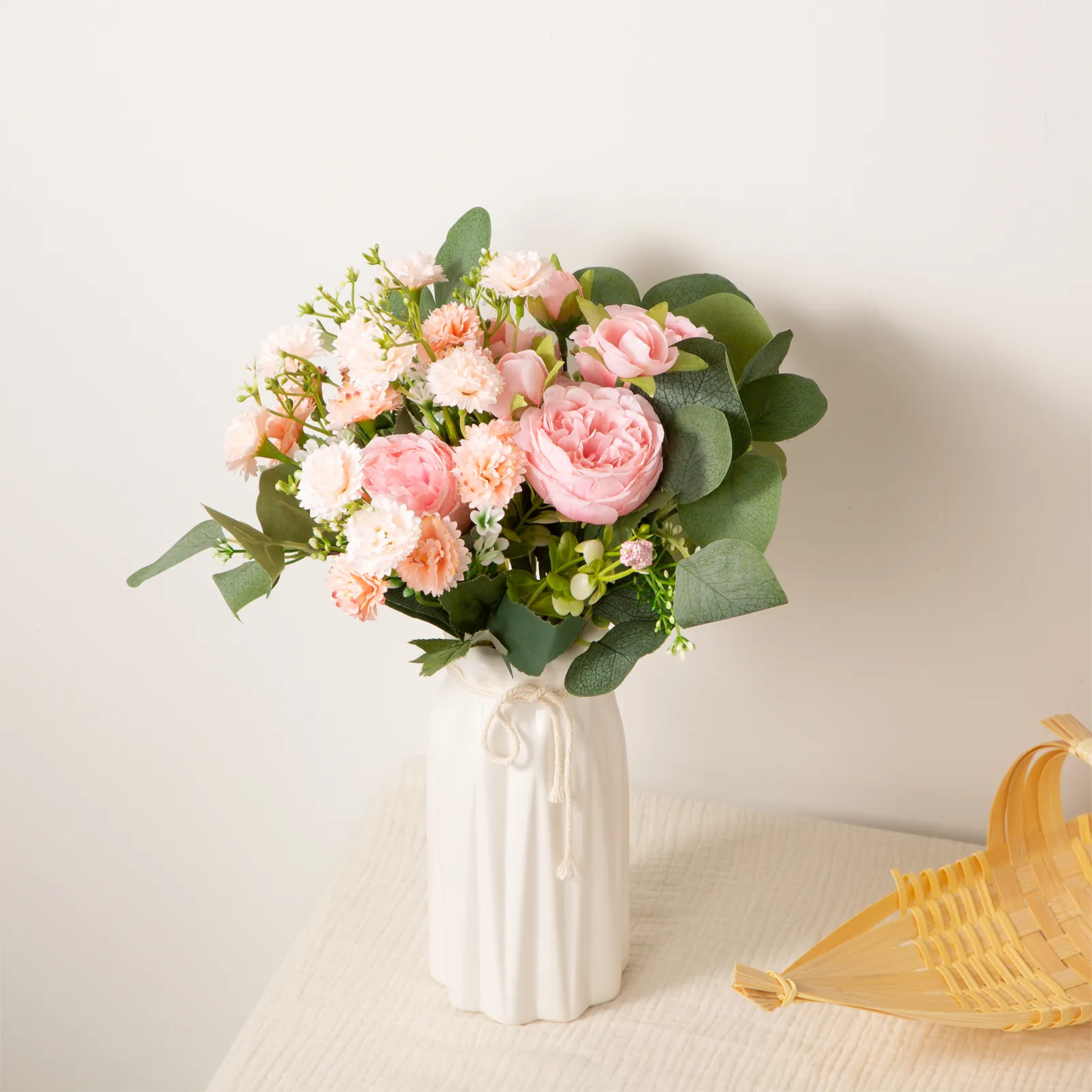 Mix and Match Combinations Available: Carnation, Peony, and Eucalyptus Artificial Flower Bouquets for Home and Party Decor  image 6