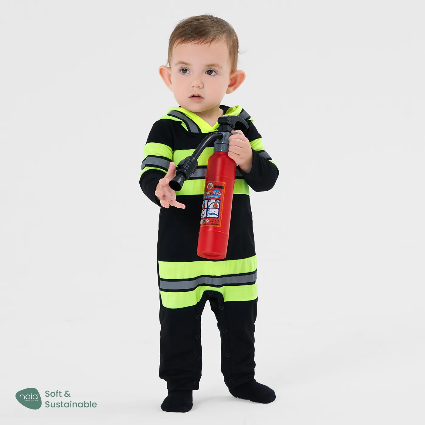 Baby Boy/Girl Naia Firefighter Style Long Sleeve Hooded Jumpsuit Color block image 3