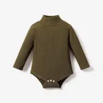 Baby Boy/Girl 95% Cotton Ribbed Turtleneck Long-sleeve Romper Army green
