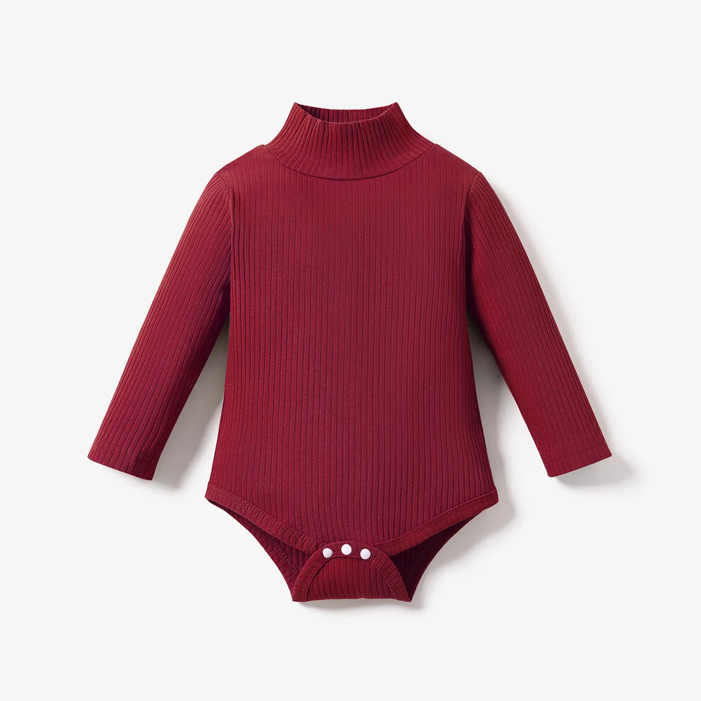Baby Boy/Girl 95% Cotton Ribbed Turtleneck Long-sleeve Romper Burgundy big image 1