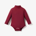 Baby Boy/Girl 95% Cotton Ribbed Turtleneck Long-sleeve Romper Burgundy