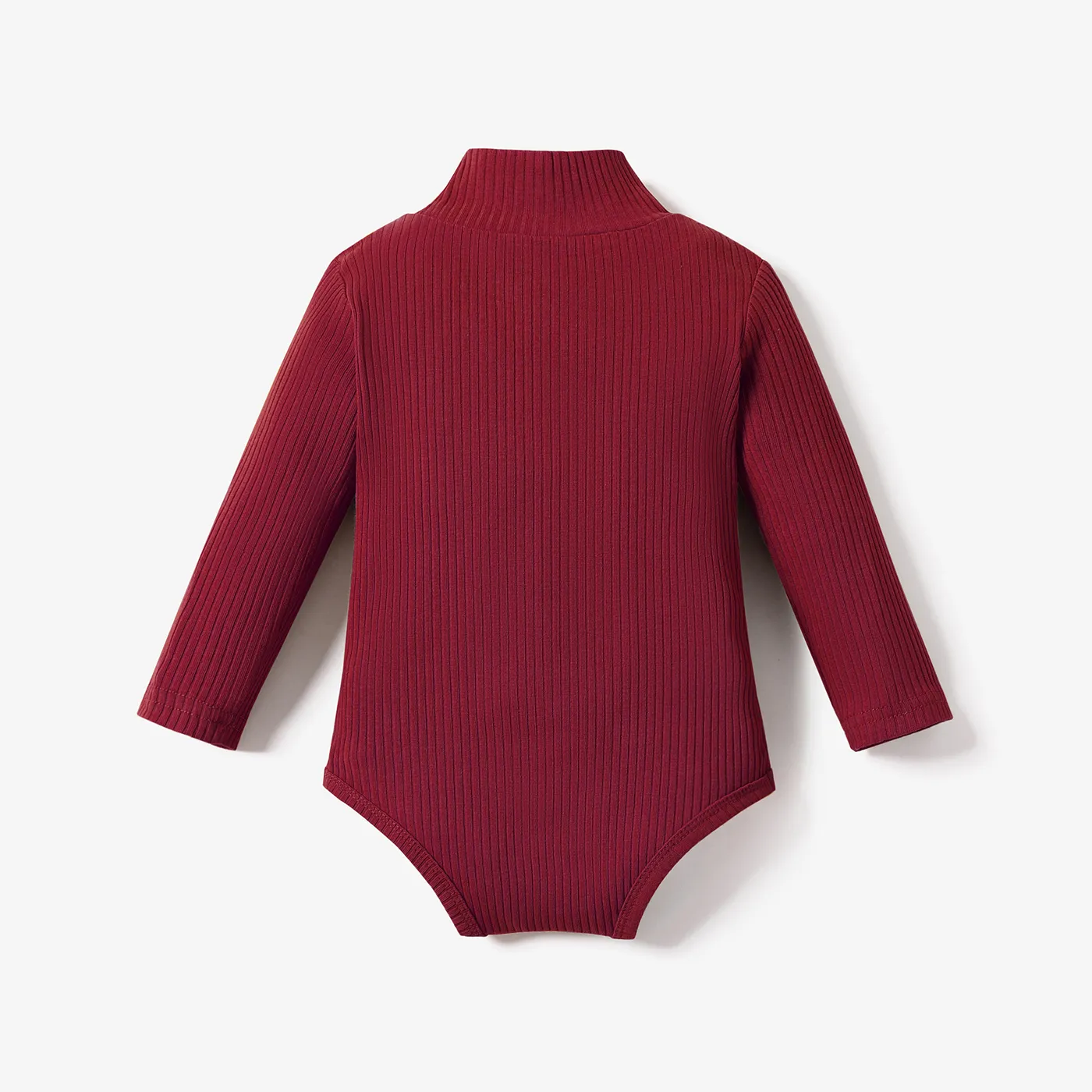 Baby Boy/Girl 95% Cotton Ribbed Turtleneck Long-sleeve Romper Burgundy image 2