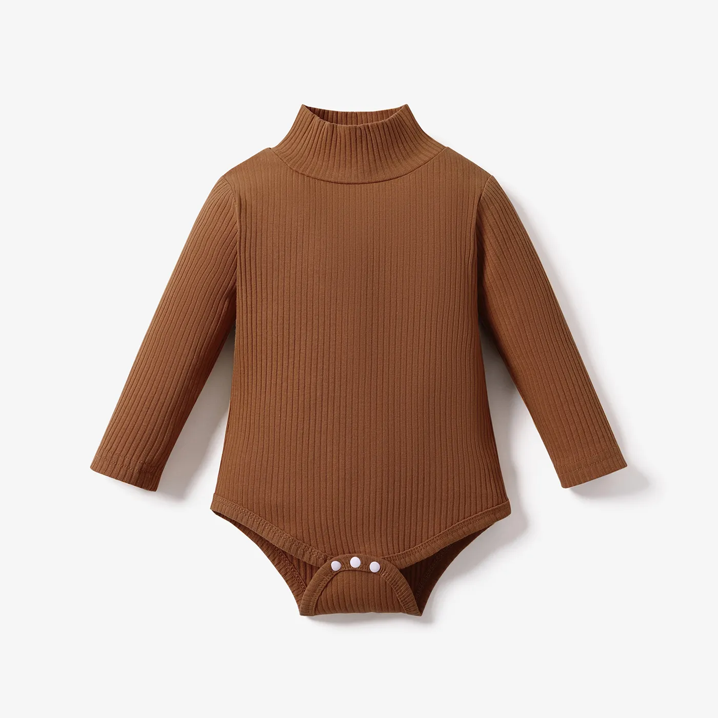 Baby Boy/Girl 95% Cotton Ribbed Turtleneck Long-sleeve Romper Brown