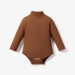 Baby Boy/Girl 95% Cotton Ribbed Turtleneck Long-sleeve Romper Brown
