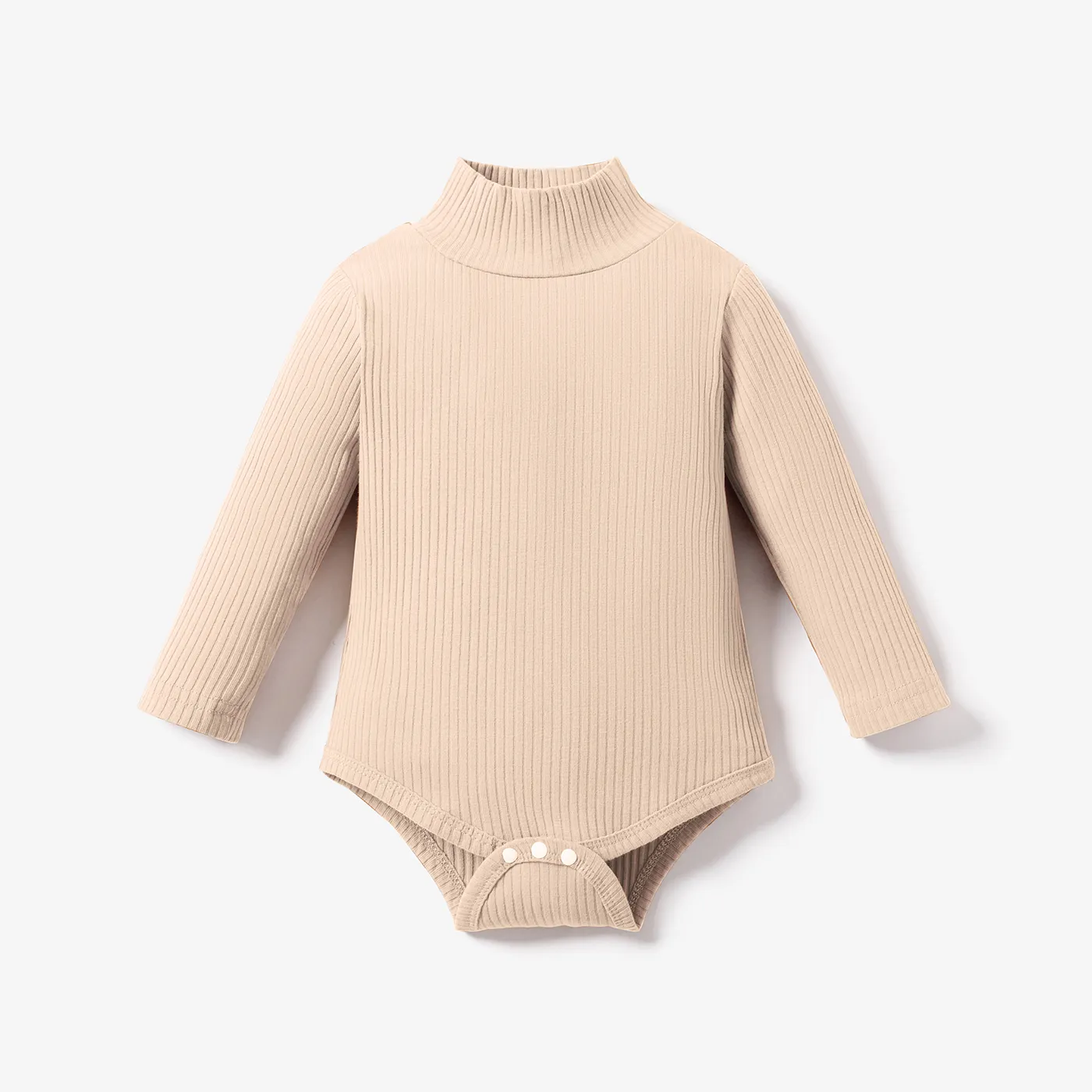 Baby Boy/Girl 95% Cotton Ribbed Turtleneck Long-sleeve Romper Apricot