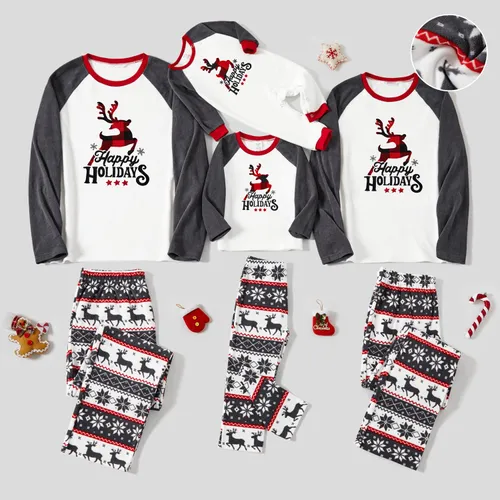 Christmas Reindeer and Letter Print Family Matching Fleece Pajamas Sets (Flame Resistant)