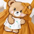 2pcs Baby Girl 100% Cotton Bear Graphic Ruffle Trim Long-sleeve Faux-two Romper & Headband Set  image 3