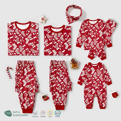 Christmas Socks Allover Print Family Matching Red Naia™ Pajamas Sets (Flame Resistant)