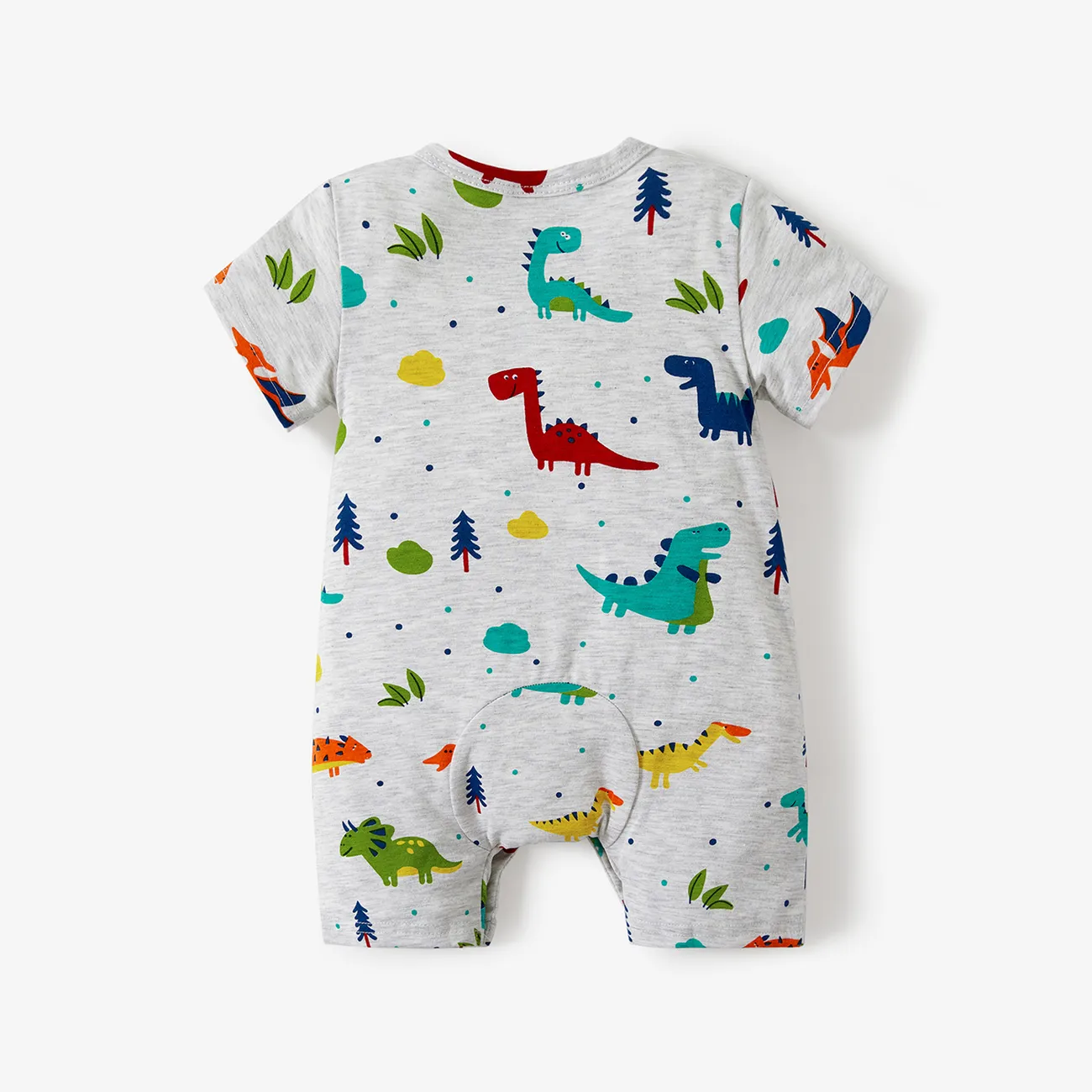 100% Cotton Dinosaur Print Short-sleeve Grey Baby Romper Grey big image 1