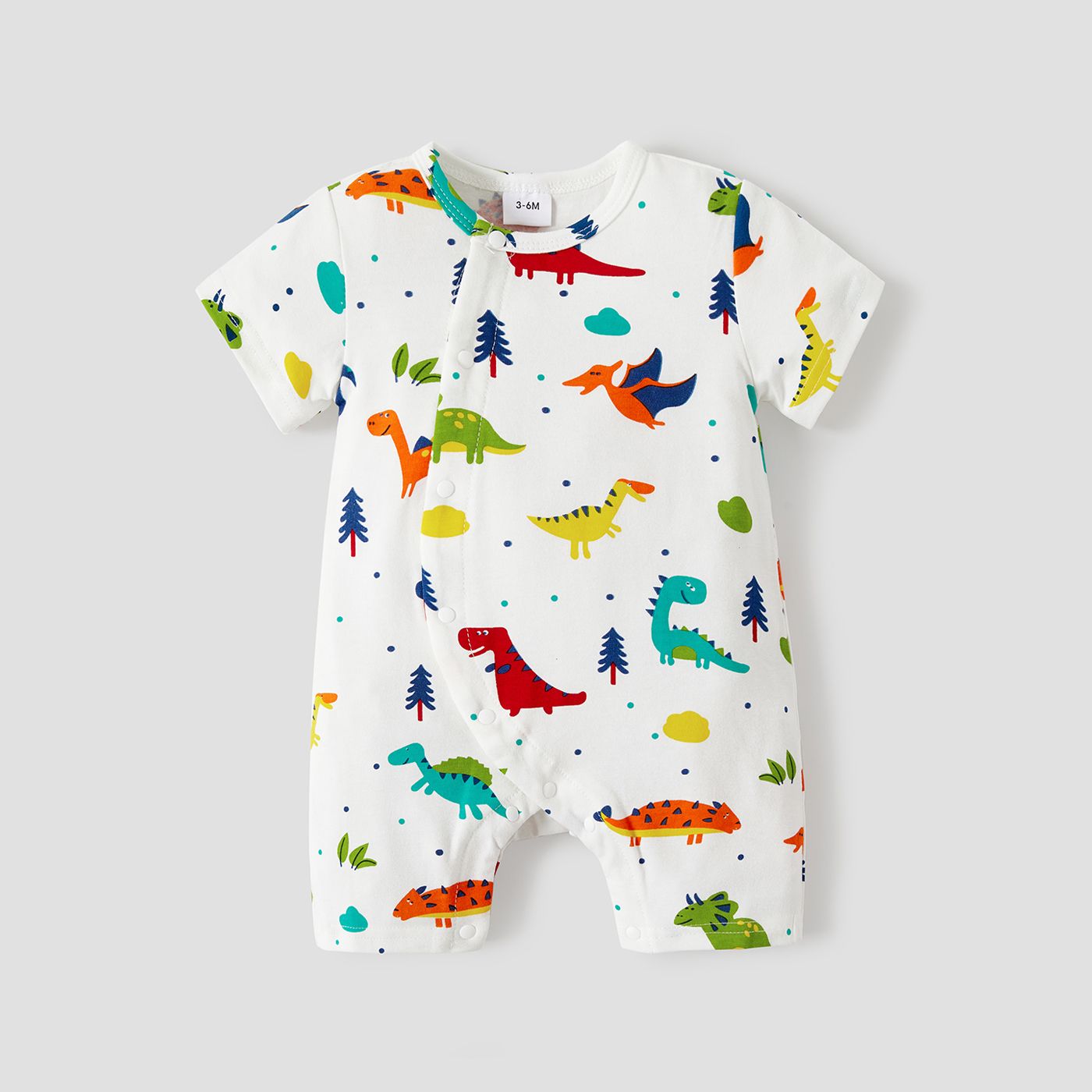 100% Cotton Dinosaur Print Short-sleeve Grey Baby Romper