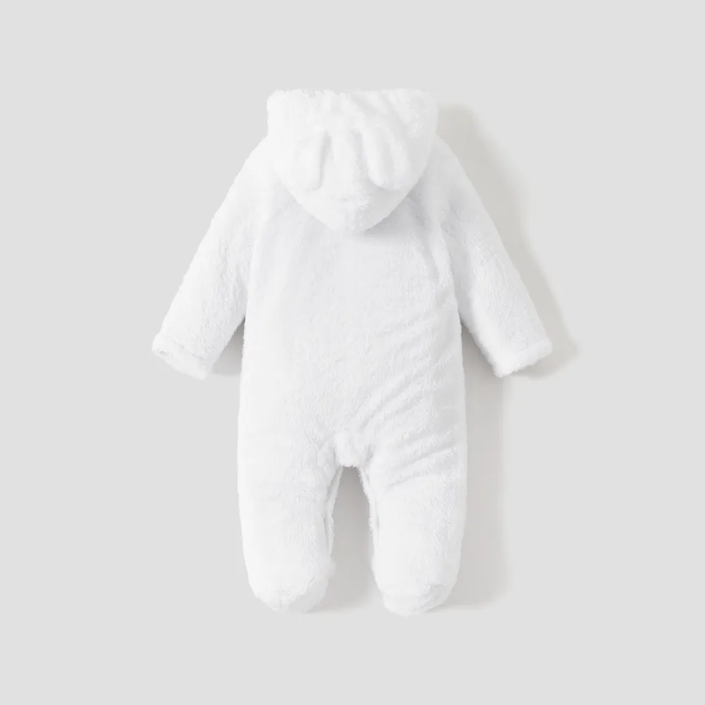 Bear Design Fleece Hooded Footed/footie Long-sleeve Baby Jumpsuit big image 2