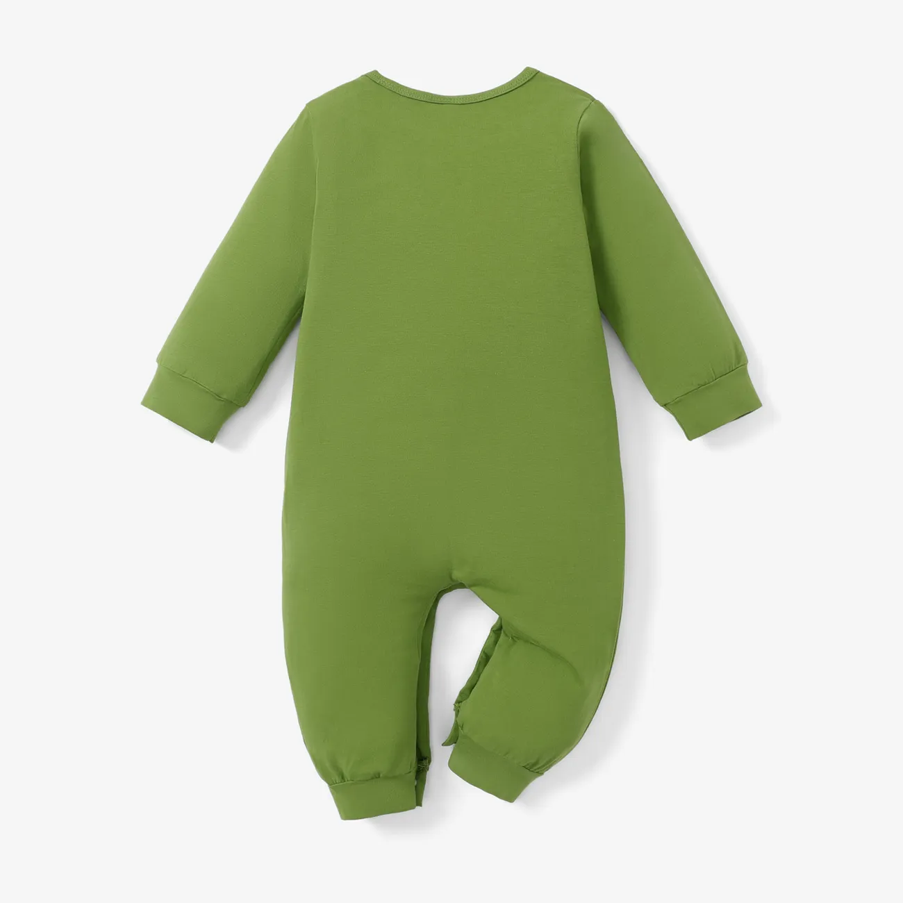 Donkey Embroidery 3D Ear Design Long-sleeve Green Baby Jumpsuit Green big image 1