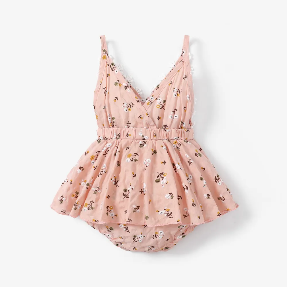 100% Cotton Floral Print Daisy Baby Sling Romper Dress big image 2