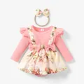 2pcs Baby Girl 95% Cotton Ribbed Long-sleeve Faux-two Floral Print Romper with Headband Set  image 1