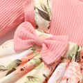 2pcs Baby Girl 95% Cotton Ribbed Long-sleeve Faux-two Floral Print Romper with Headband Set  image 4