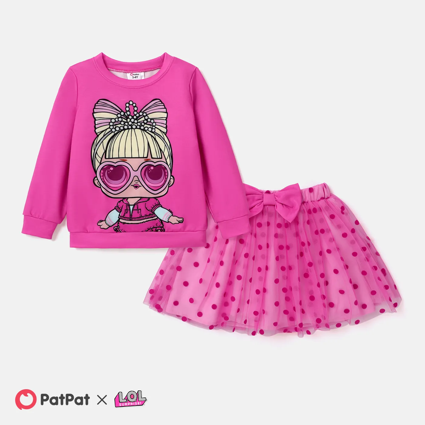 Barbie 2pcs Toddler Girl Character Print Long-sleeve Top and Bowknot Design Skirt Set