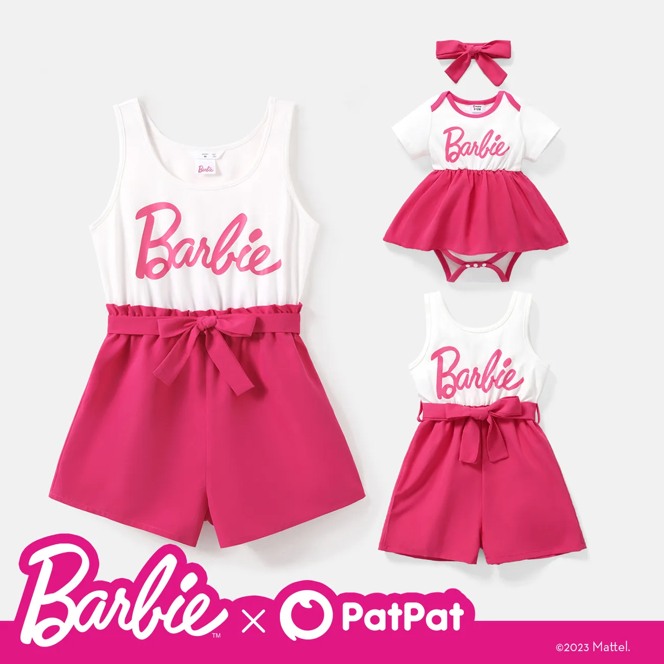 Barbie Toddler Kid Girl Dress / Bomber Jacket / Cami Romper / Sets / Sibling Matching Rompers Blanco big image 1