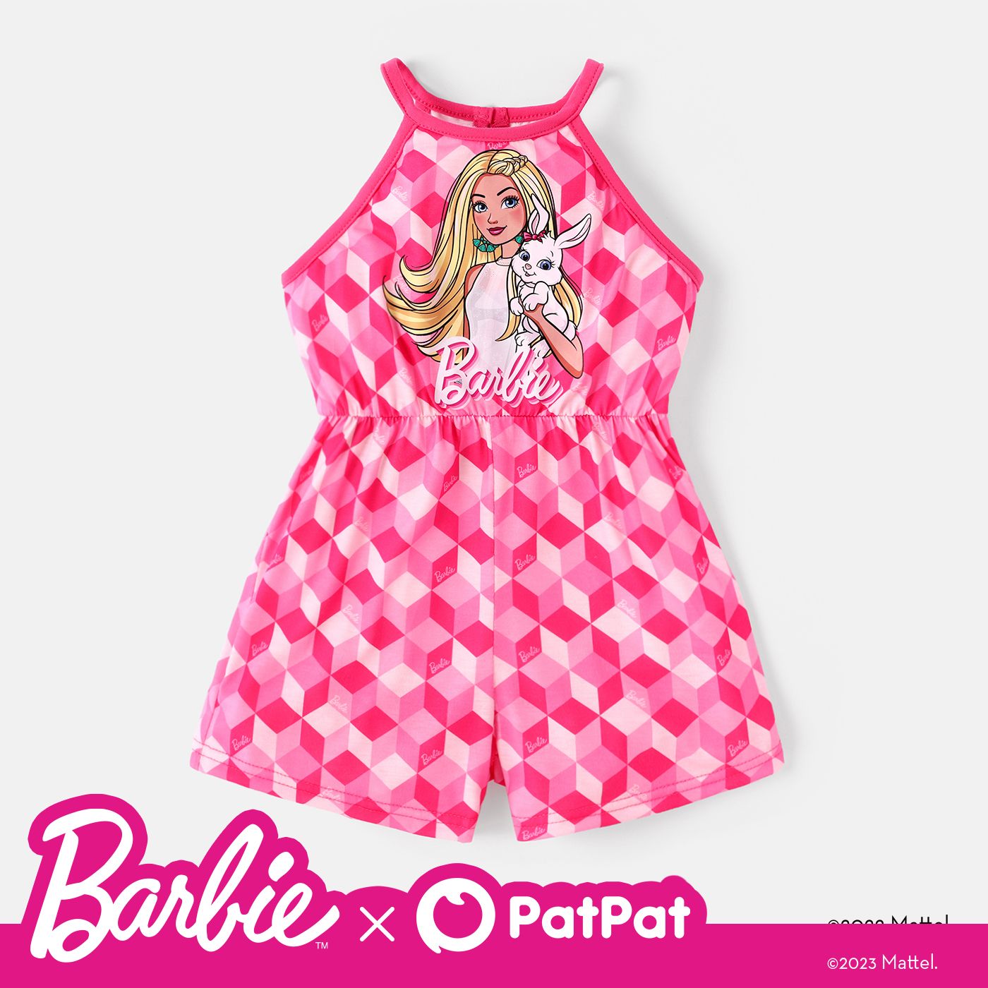 

Barbie Toddler Girl Plaid Character Print Halter Rompers