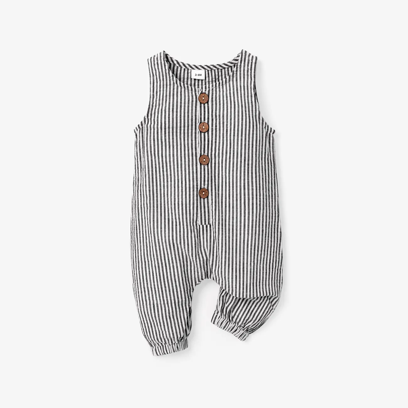 100% Cotton Stripe Print Sleeveless Baby Jumpsuit Black/White big image 1