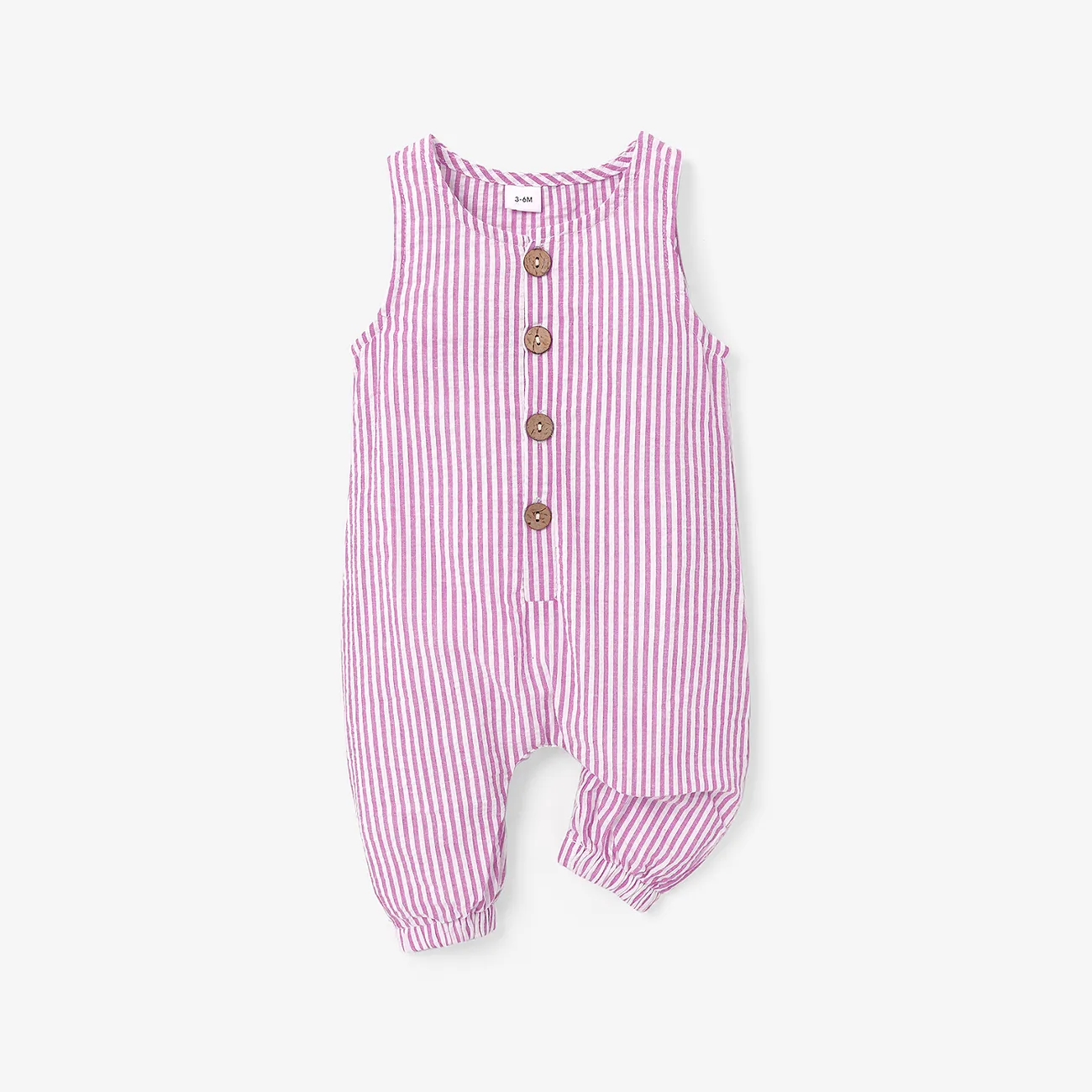 100% Cotton Stripe Print Sleeveless Baby Jumpsuit Pink big image 1
