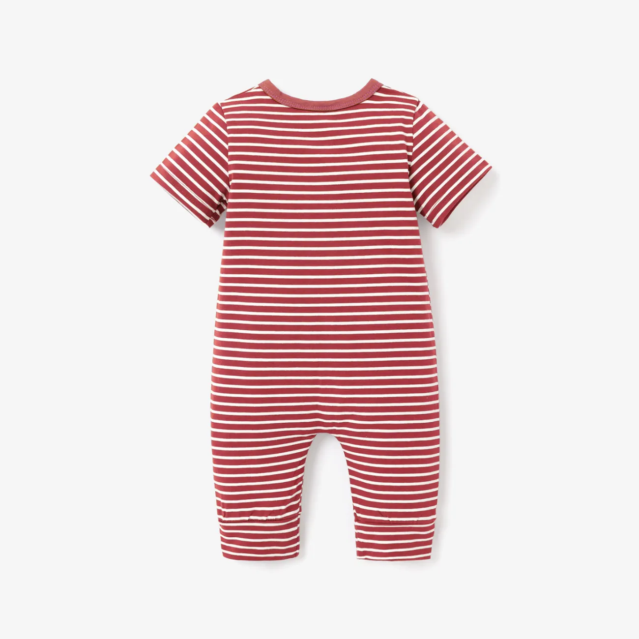 Stripe Print Short-sleeve Baby Jumpsuit Pink big image 1