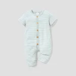 Stripe Print Short-sleeve Baby Jumpsuit Light Blue