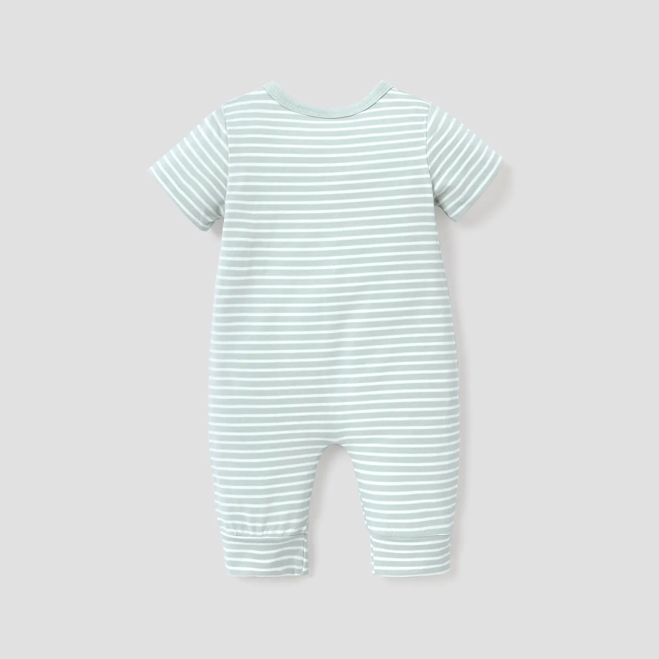 Stripe Print Short-sleeve Baby Jumpsuit Light Blue big image 1