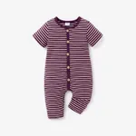 Stripe Print Short-sleeve Baby Jumpsuit Lavender