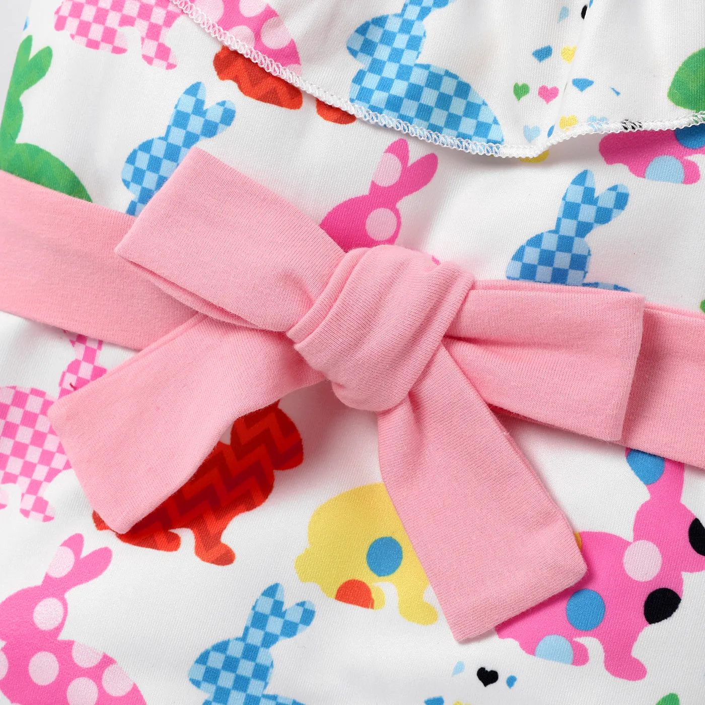 3pcs Baby Girl Allover Multicolor Rabbit Ruffle Collar Jumpsuit with Belt & Headband Set Colorful image 5
