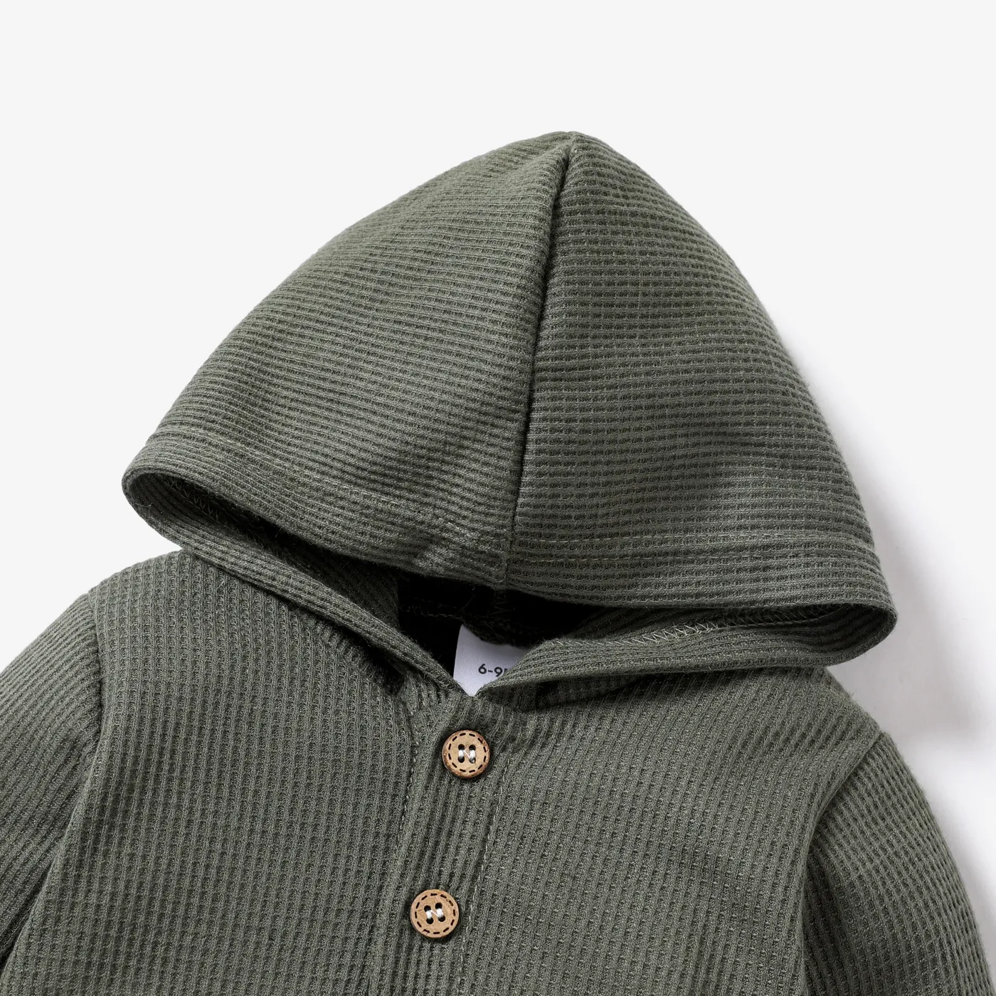 Waffle Colorblock Long-sleeve Hooded Baby Jumpsuit Army green image 3