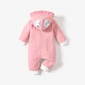 3D Ears Hooded Long-sleeve Ruffle Pink Thickened Lined Baby Jumpsuit  image 2