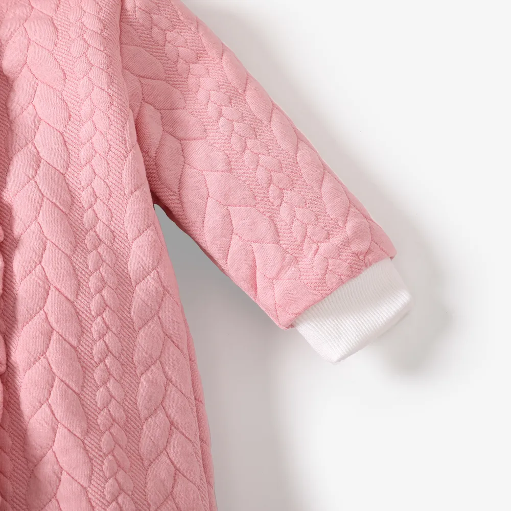 3D Ears Hooded Long-sleeve Ruffle Pink Thickened Lined Baby Jumpsuit big image 4