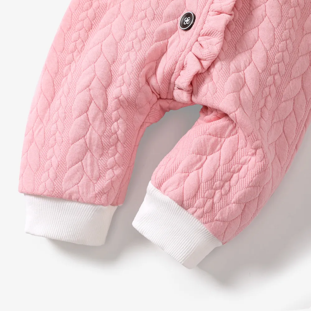 3D Ears Hooded Long-sleeve Ruffle Pink Thickened Lined Baby Jumpsuit  big image 5