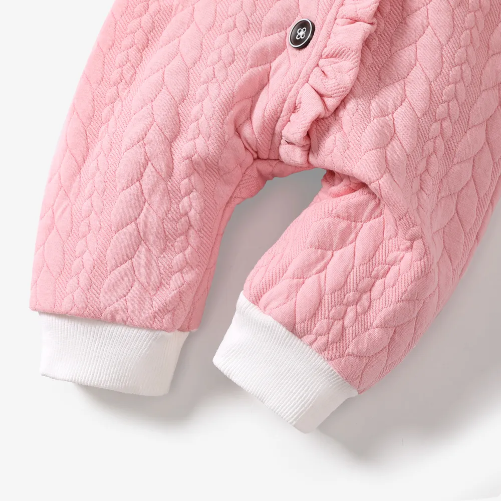 3D Ears Hooded Long-sleeve Ruffle Pink Thickened Lined Baby Jumpsuit big image 5