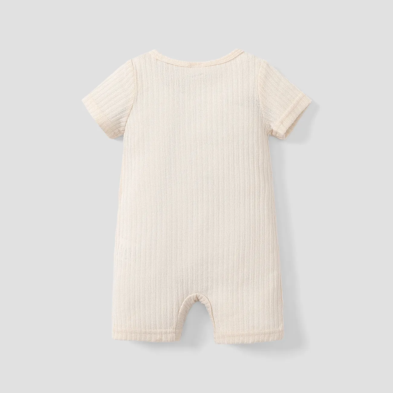 Baby Boy/Girl Solid Ribbed Short-sleeve Romper Beige big image 1