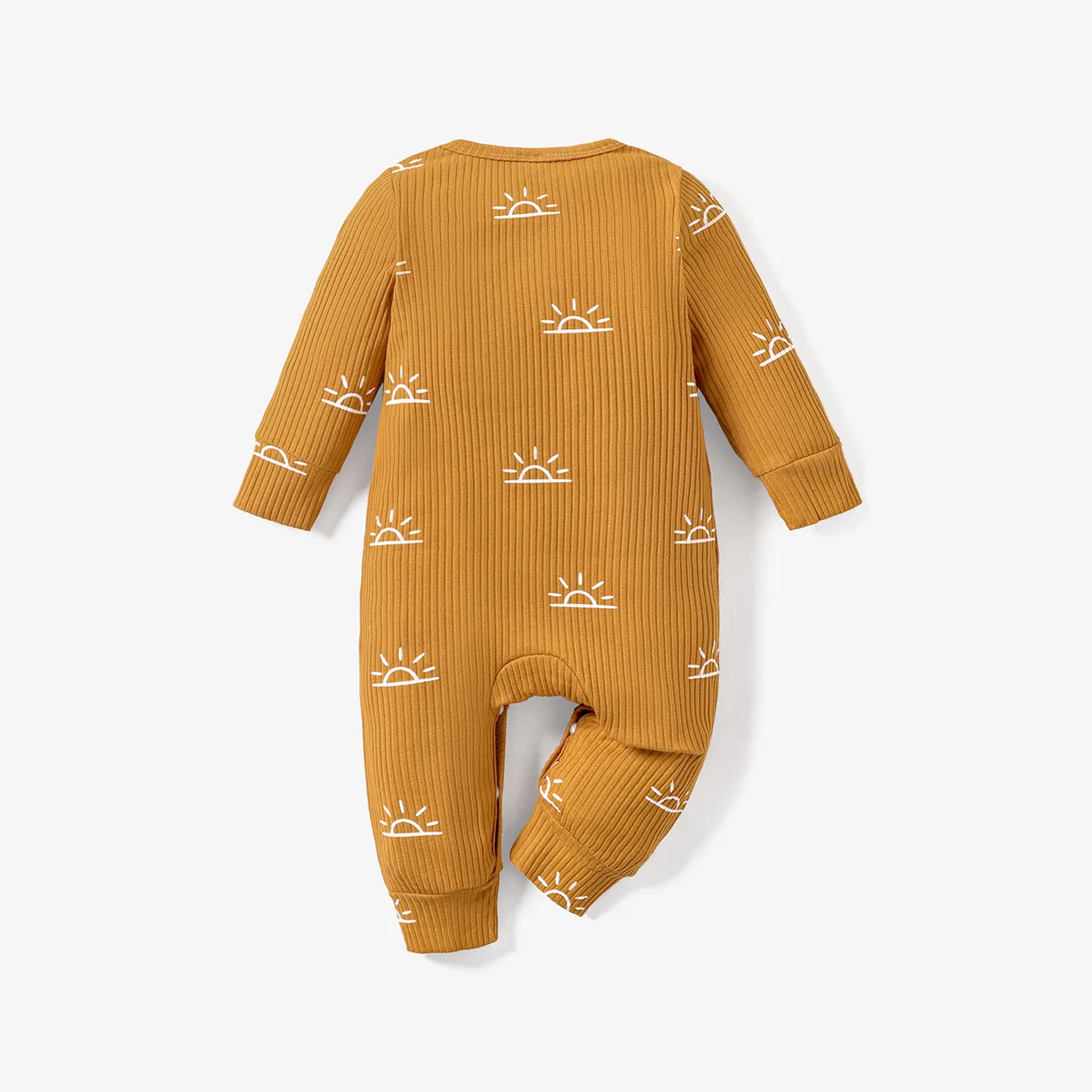 Baby Boy/Girl 95% Cotton Ribbed All Over Sun Print Long-sleeve Jumpsuit Yellow big image 1