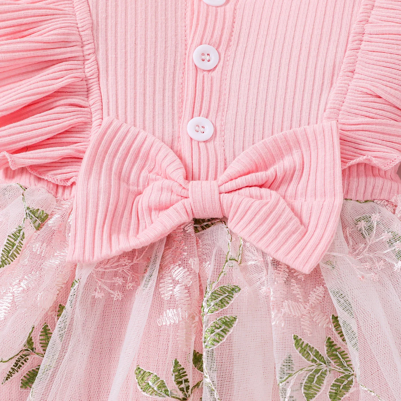 2pcs Baby Girl Sweet Fabric Stitching Long Sleeve Mesh Rompers Set Pink image 5