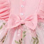 2pcs Baby Girl Sweet Fabric Stitching Long Sleeve Mesh Rompers Set Pink image 5