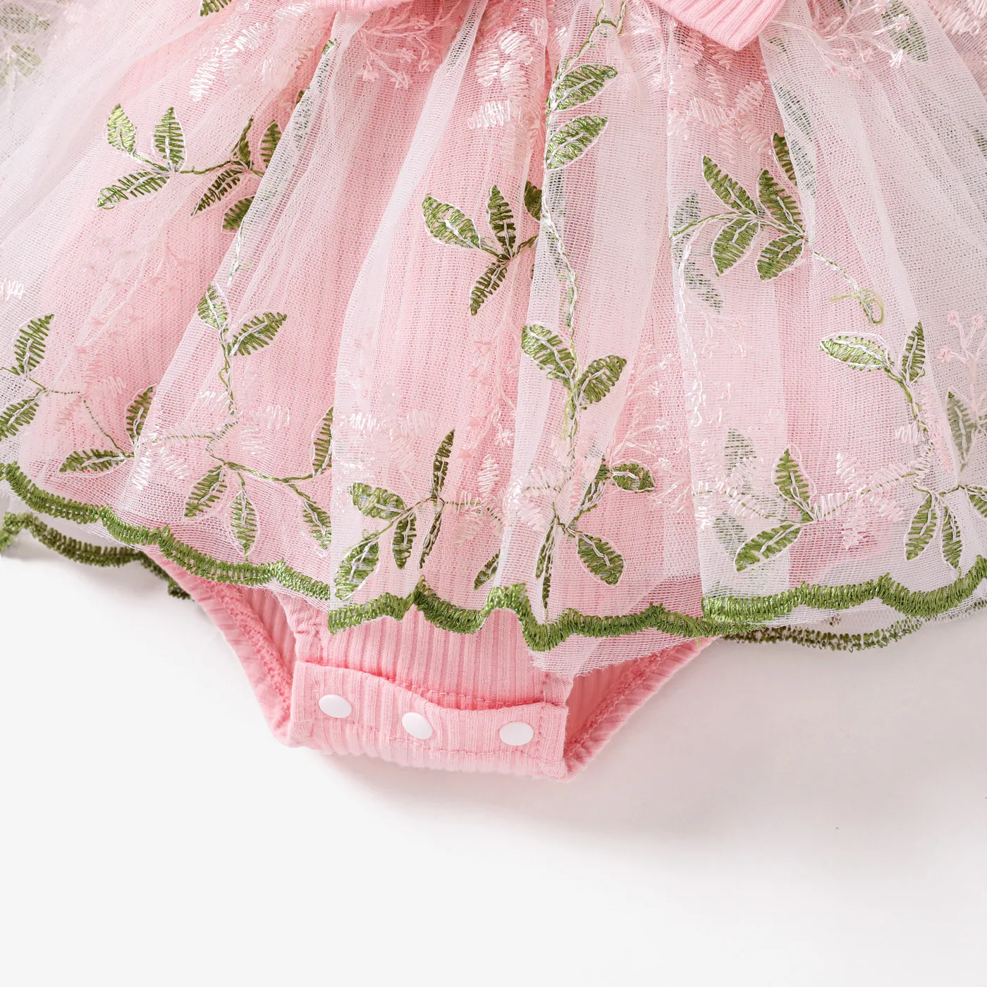 2pcs Baby Girl Sweet Fabric Stitching Long Sleeve Mesh Rompers Set Pink image 6
