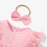 2pcs Baby Girl Sweet Fabric Stitching Long Sleeve Mesh Rompers Set Pink image 4