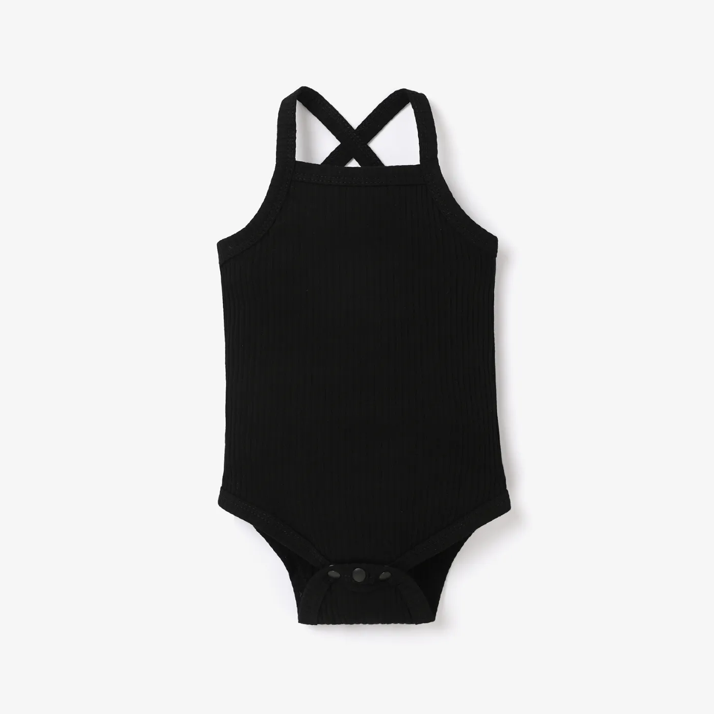 Baby Girl 95% Cotton Ribbed Sleeveless Spaghetti Strap Romper Black