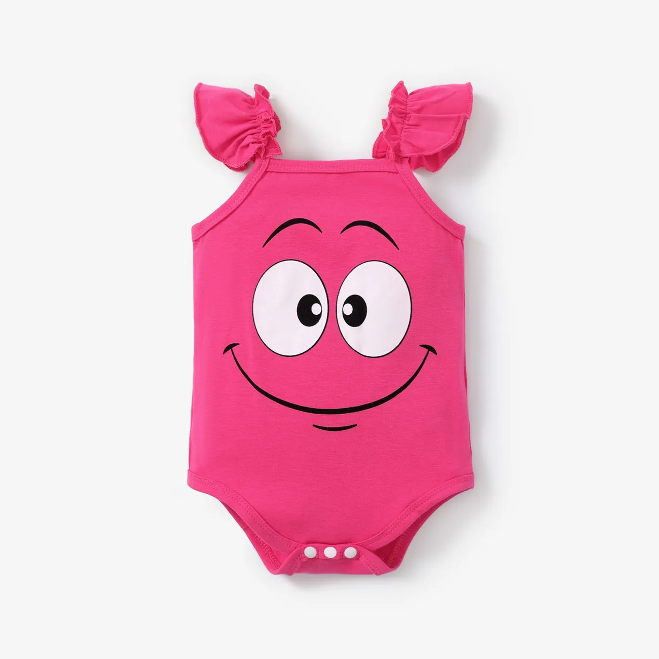 Baby Girl Cartoon Graphic Flutter-sleeve Romper Hot Pink big image 1