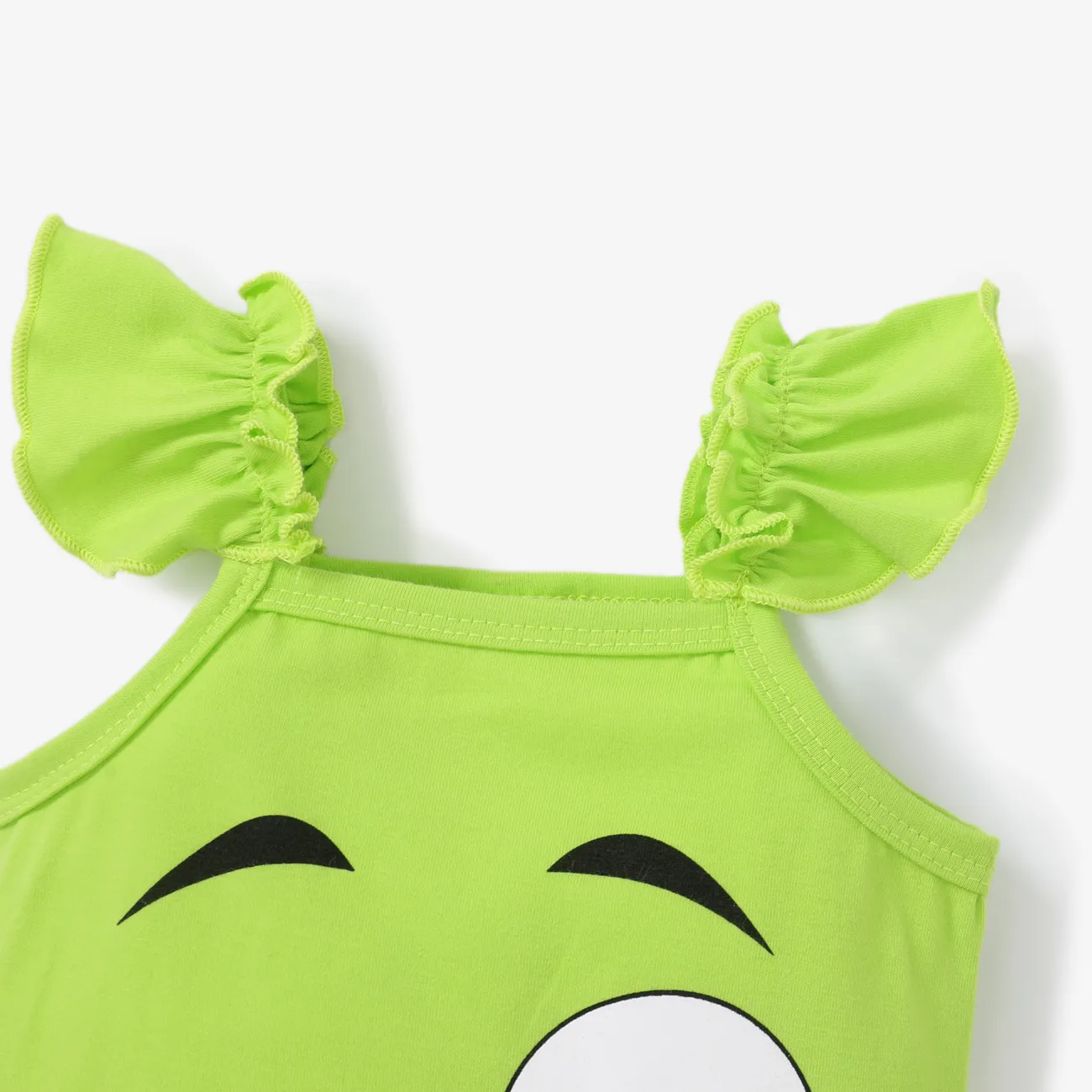 Baby Girl Cartoon Graphic Flutter-sleeve Romper Green big image 1