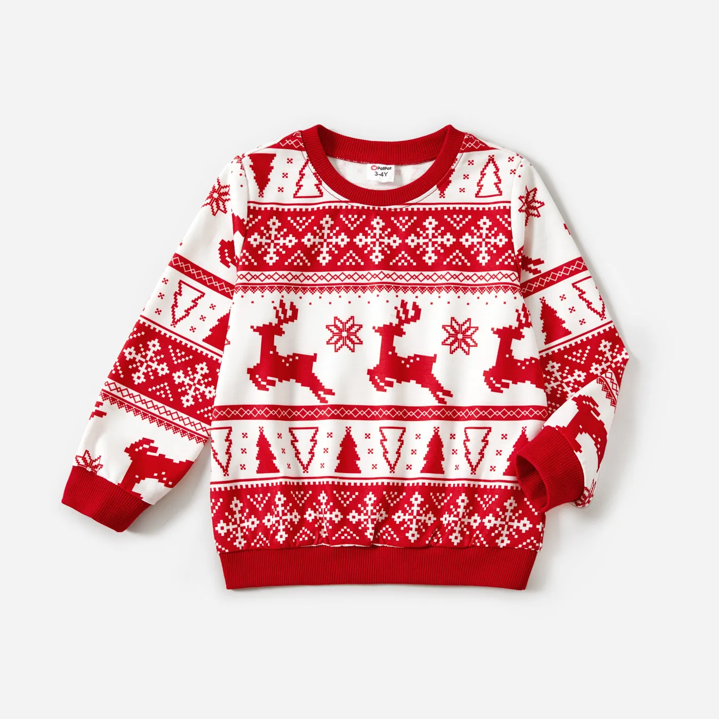 Christmas Family Matching Reindeer All-over Print Long-sleeve Tops Red big image 1