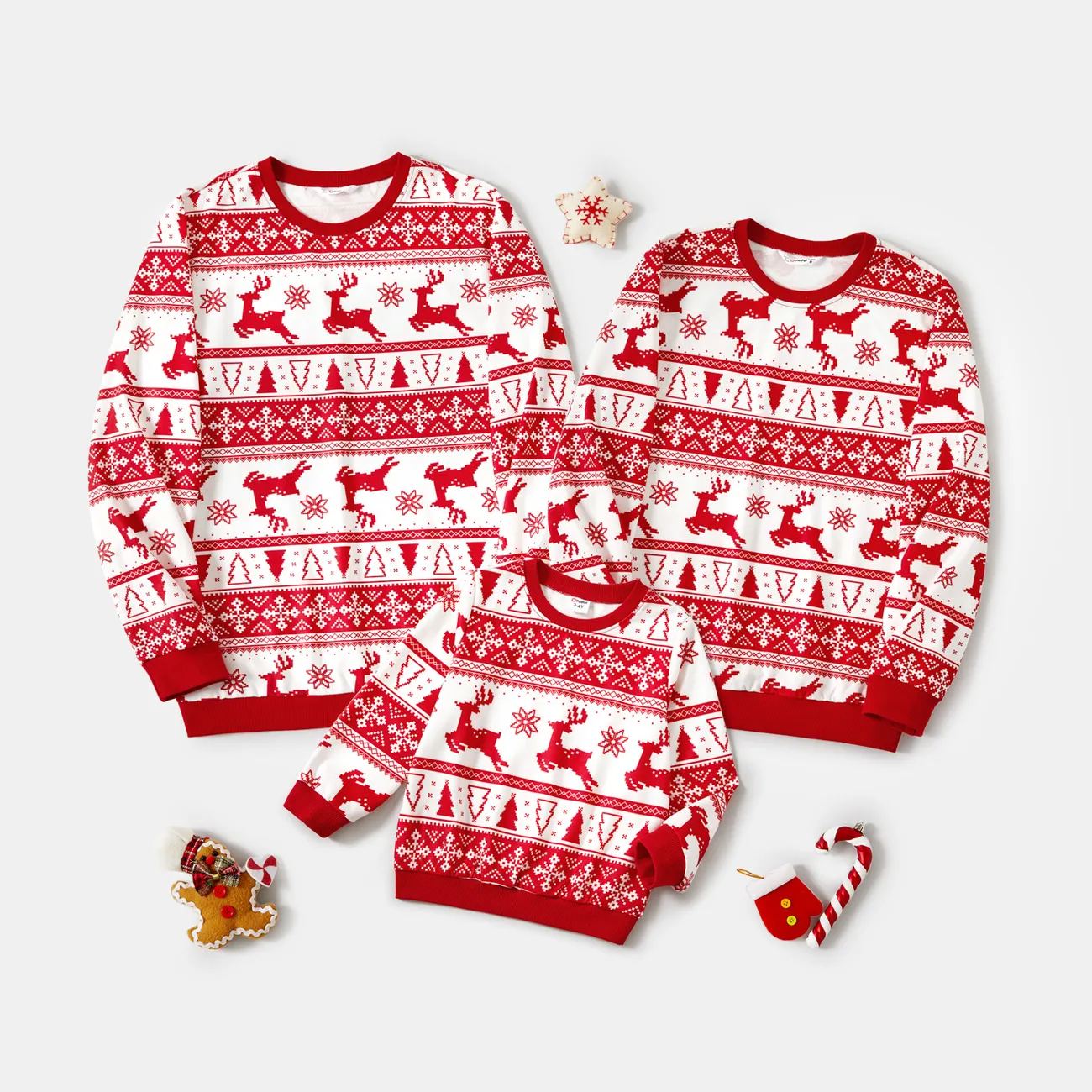 Christmas Family Matching Reindeer All-over Print Long-sleeve Tops Red big image 1