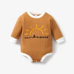 100% Cotton Baby Boy/Girl Sun Embroidered Long-sleeve Waffle Romper Brown
