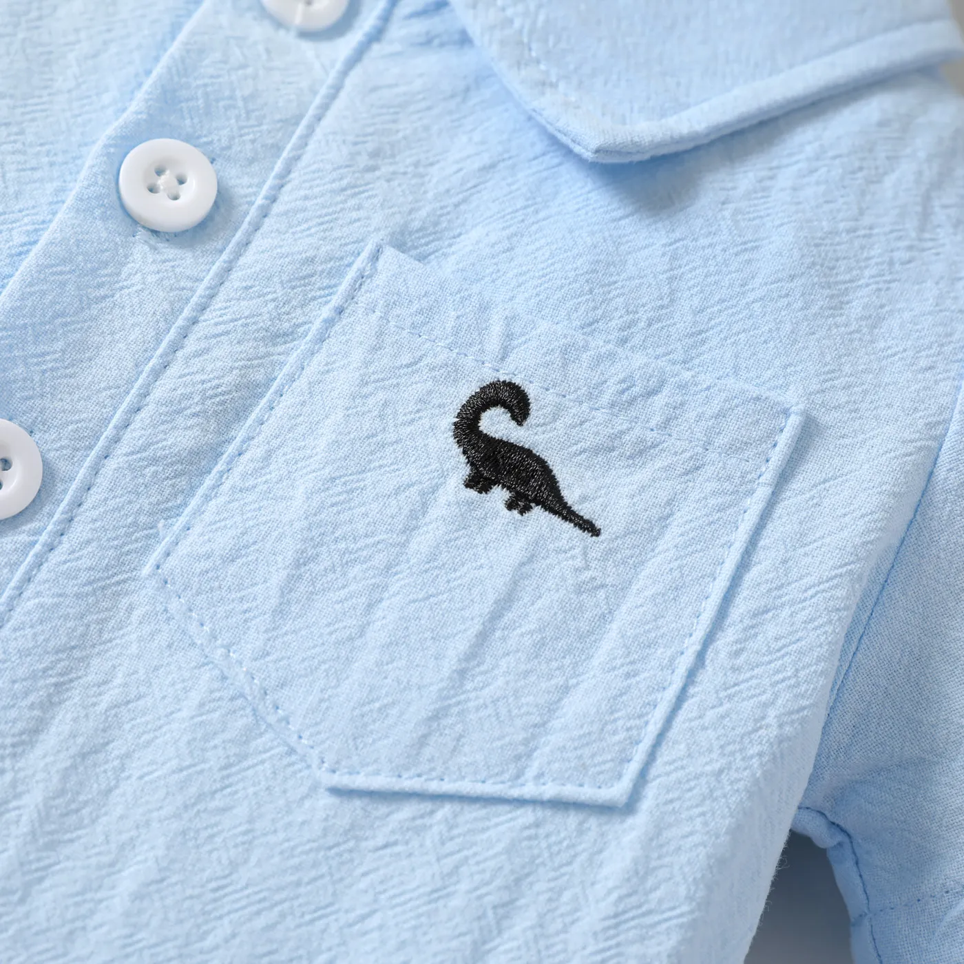 Baby Boy 100% Cotton Front Buttons Pocket with Dinosaur Pattern Lapel Neck Solid Jumpsuit  image 4