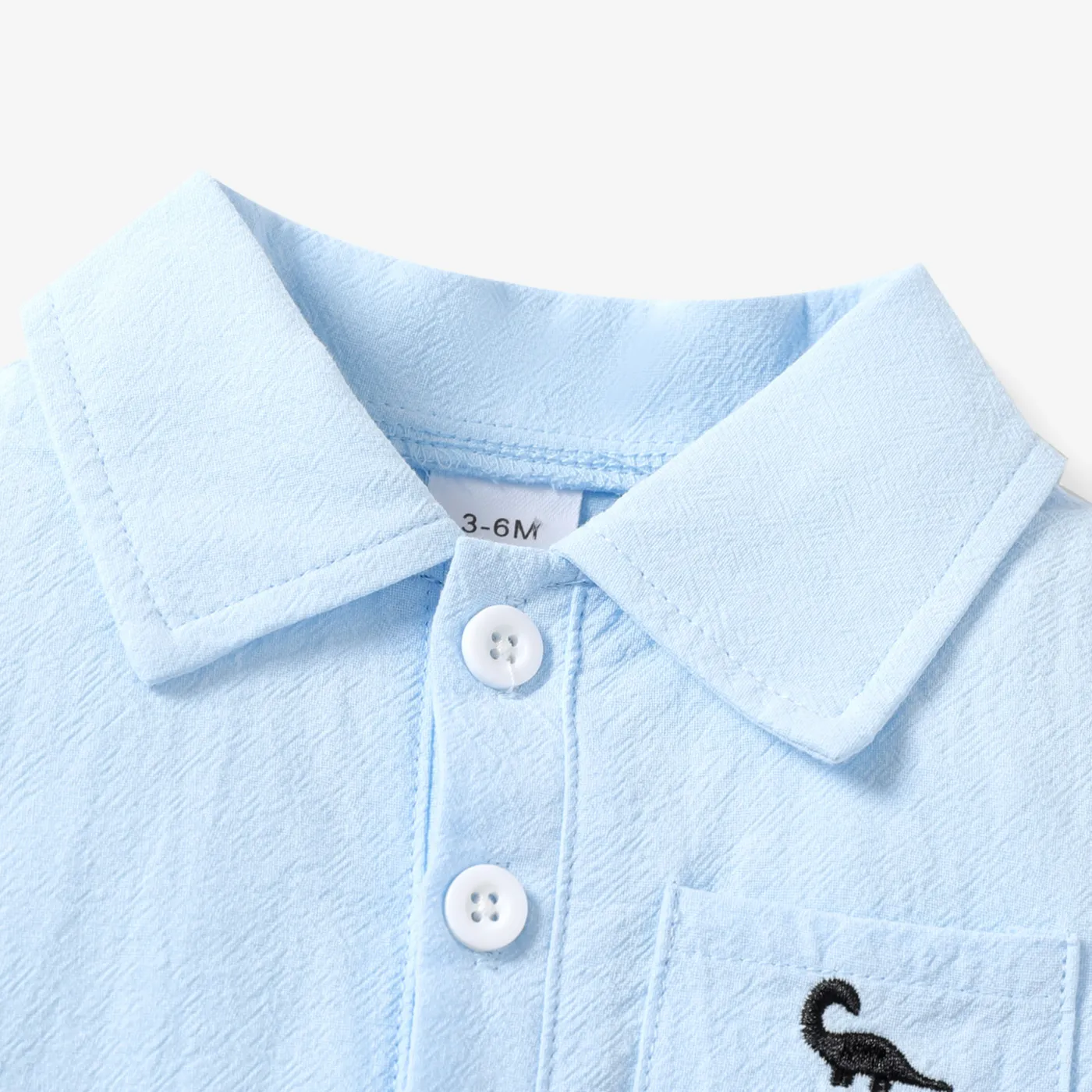 Baby Boy 100% Cotton Front Buttons Pocket with Dinosaur Pattern Lapel Neck Solid Jumpsuit  image 3